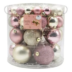 Set Globuri de Crăciun Roz Aurie Glitter Mat & Beteală