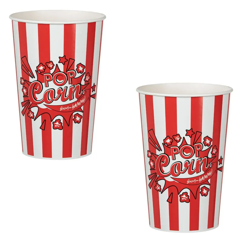 Set Pahare Carton pentru Popcorn cu Dungi Roșii și Albe