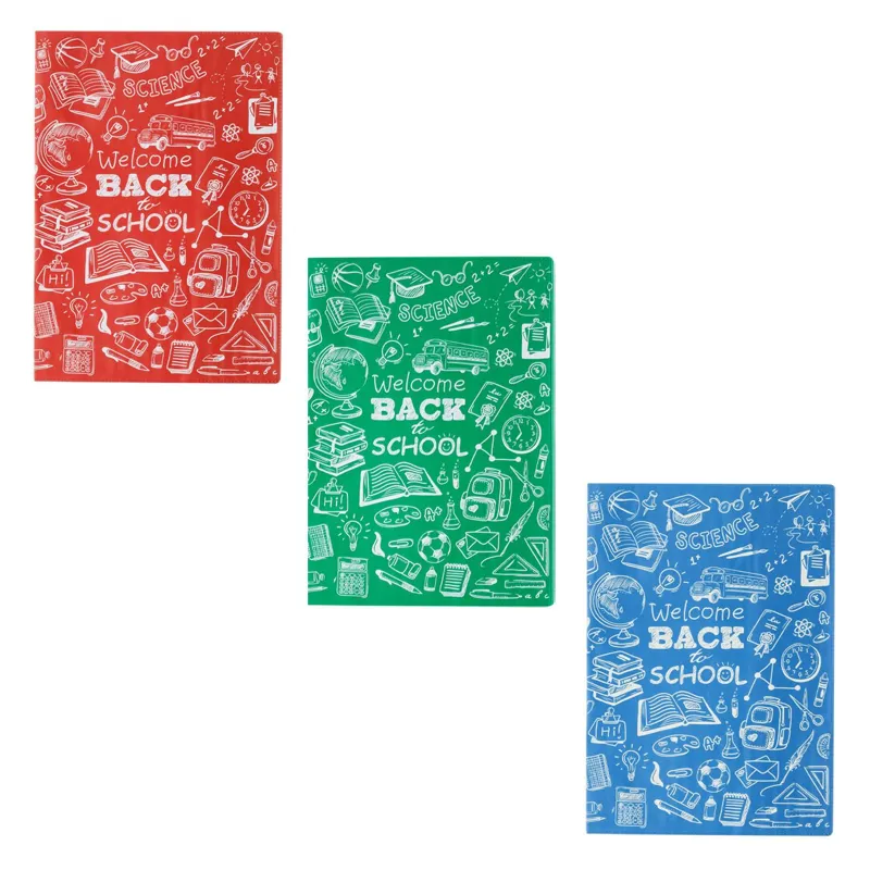 Set 3 Invelitori Caiete A4 din Plastic, Imprimeu, Albastru, Rosu, Verde