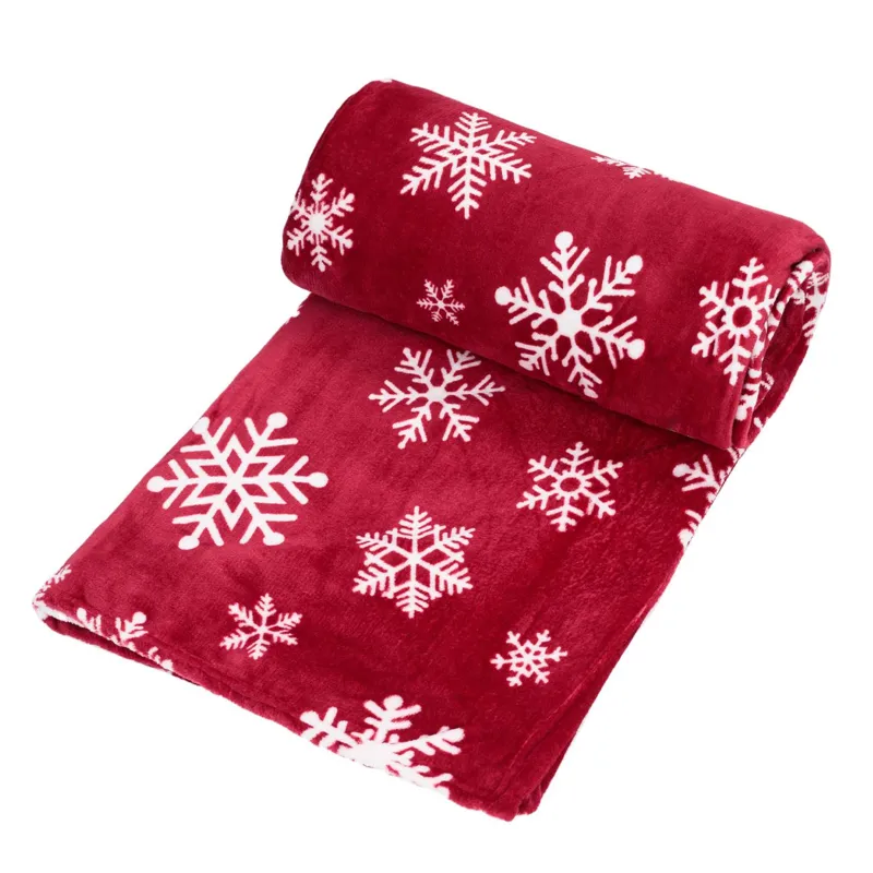 Pătură decorativă Crăciun catifelată bordo fulgi albi 220x200cm poliester