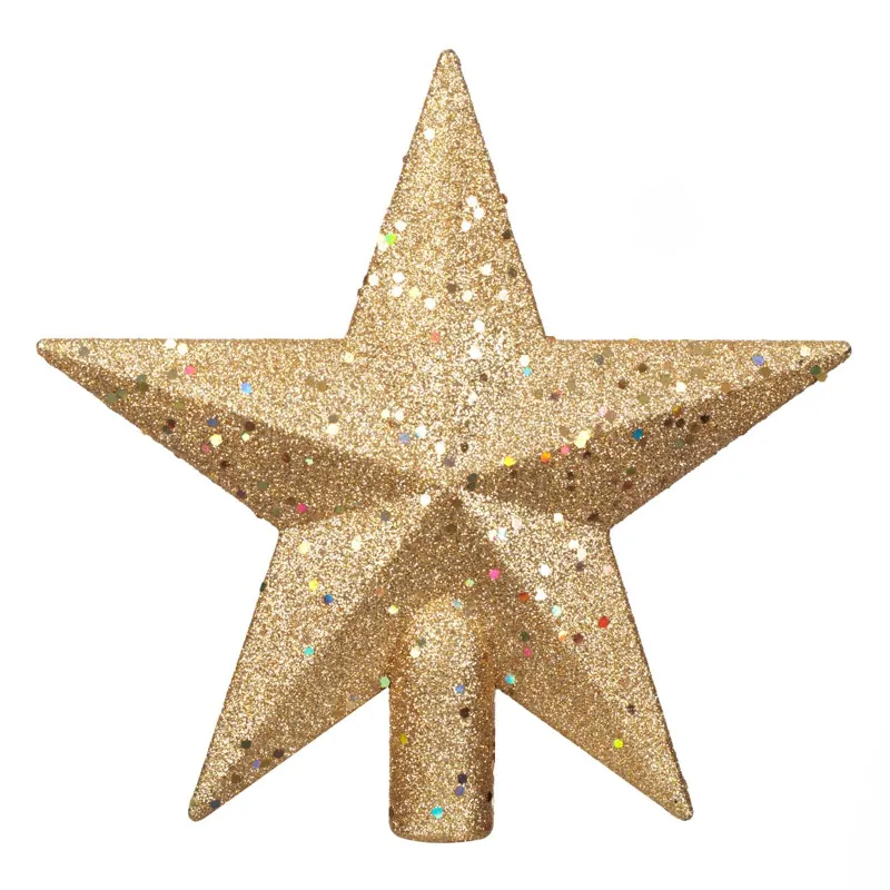 Vârf pentru brad de Crăciun, Stea aurie cu glitter și mărgele, 20 cm