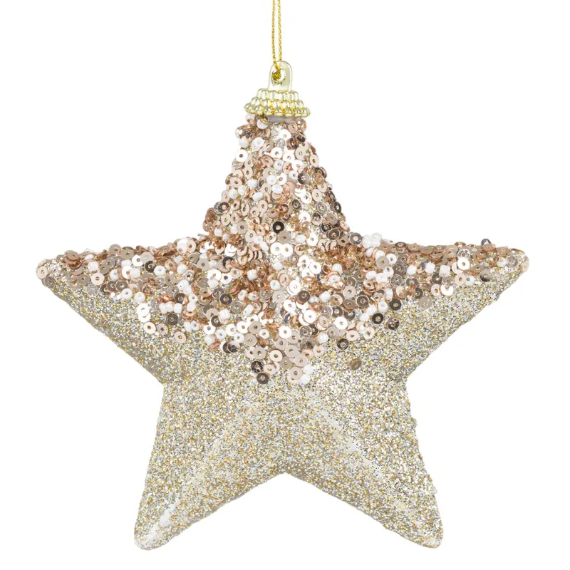 Ornament Stea de Crăciun din Spumă cu Glitter și Paiete Bej