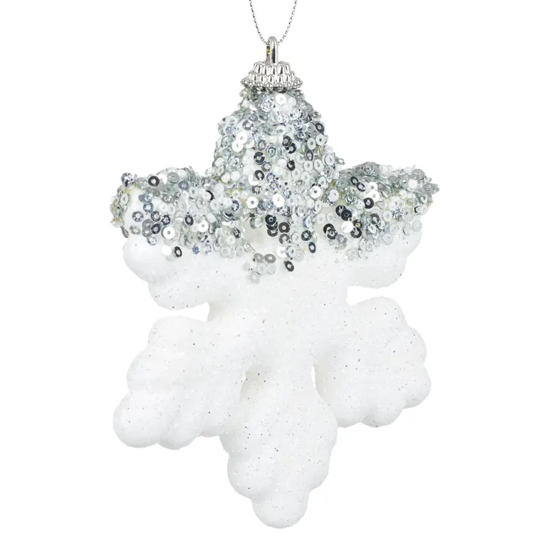 Ornament Brad de Crăciun Fulg Spumă Alb Irizat cu Paiete – poza 3