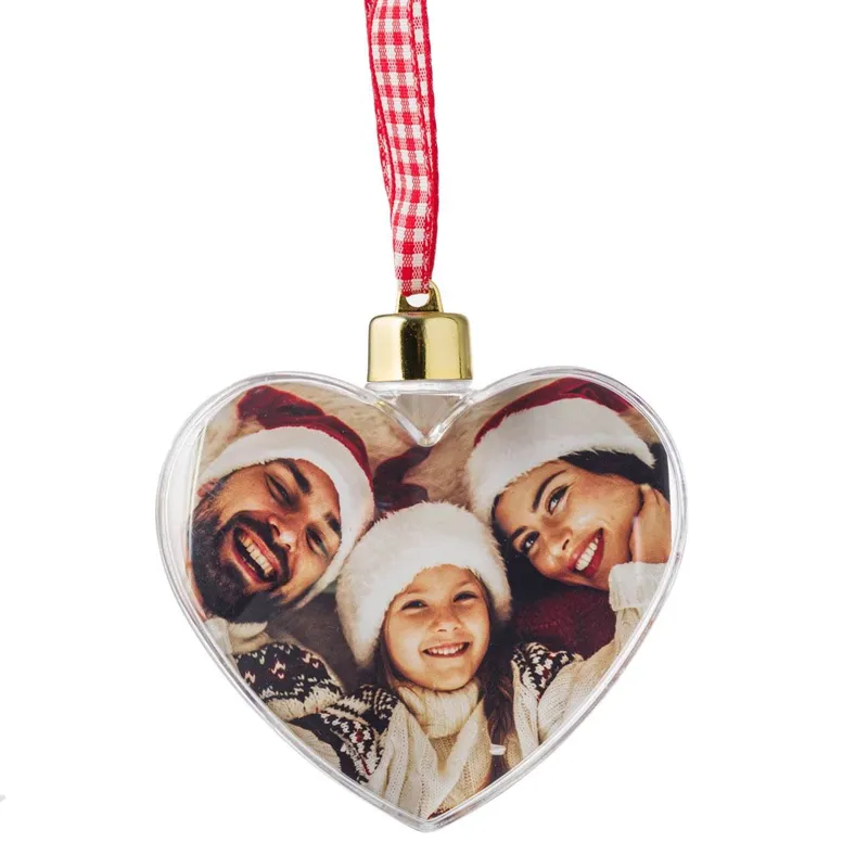 Ornament Inimă Transparentă pentru Brad de Crăciun cu Fotografie