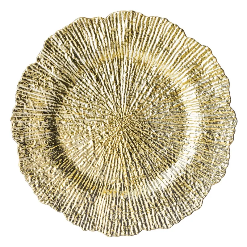 Platou Decorativ Crăciun Rotund Auriu 32.5cm Plastic