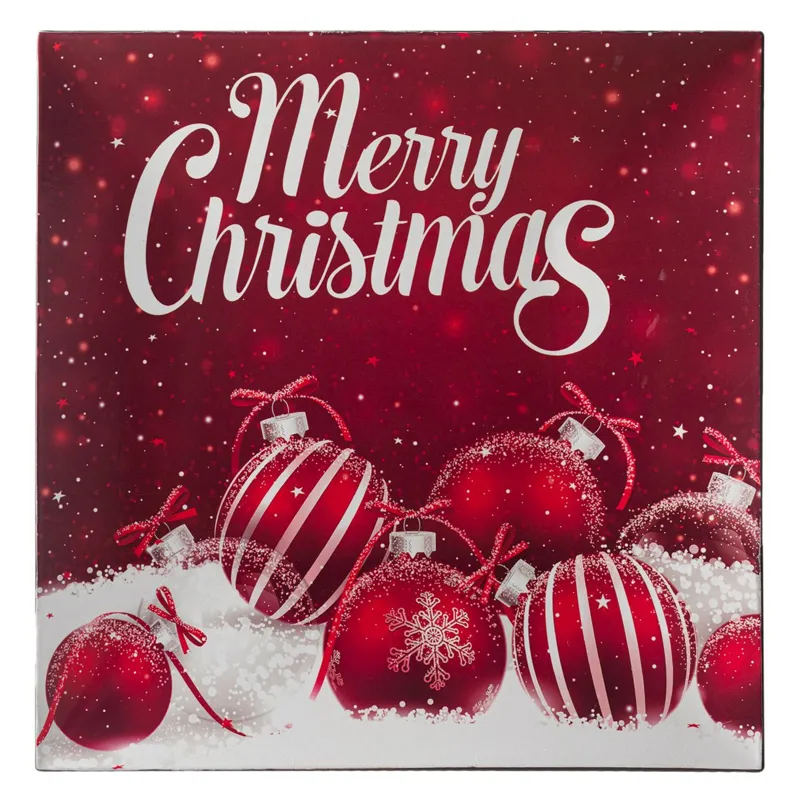 Platou Decorativ Crăciun Plastic Roșu cu Mesaj Merry Christmas 30x30cm