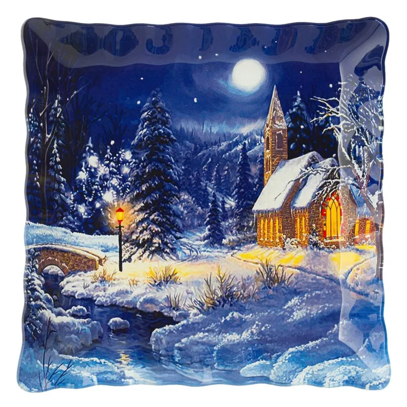 Farfurie Crăciun Sticlă Noapte Albastră 25x25 cm pentru vase