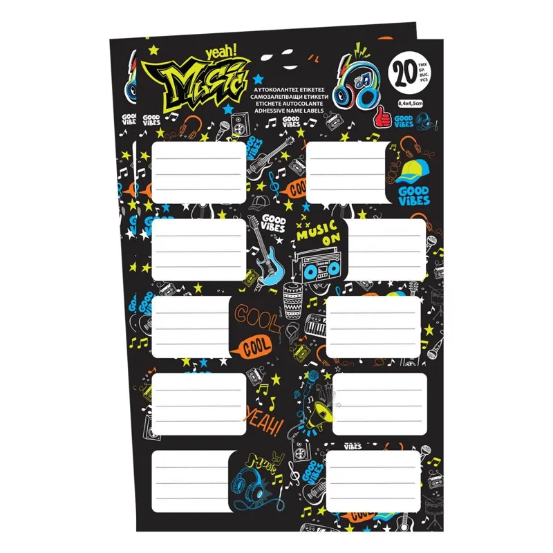 Etichete autocolante Music Neon, 20 buc, 8,5 x 4,5 cm, negru