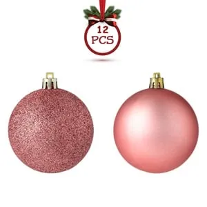 Set Globuri de Craciun Rose Gold Mat Glitter 7cm - 12 buc