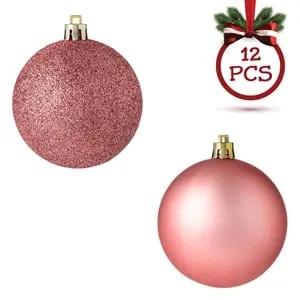 Set Globuri de Craciun Rose Gold Mat Glitter Ø8cm - 12 buc