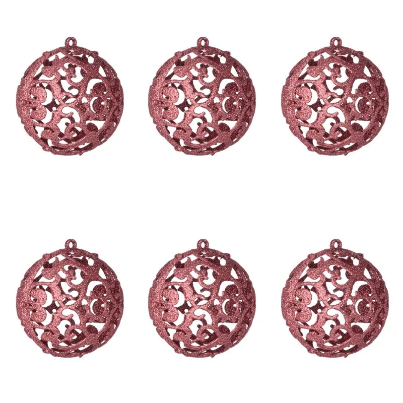 Set Globuri Crăciun Rose Gold Glitter 8cm 6 bucăți