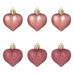 Ornamente de Crăciun Inimi Rose Gold Mat cu Glitter