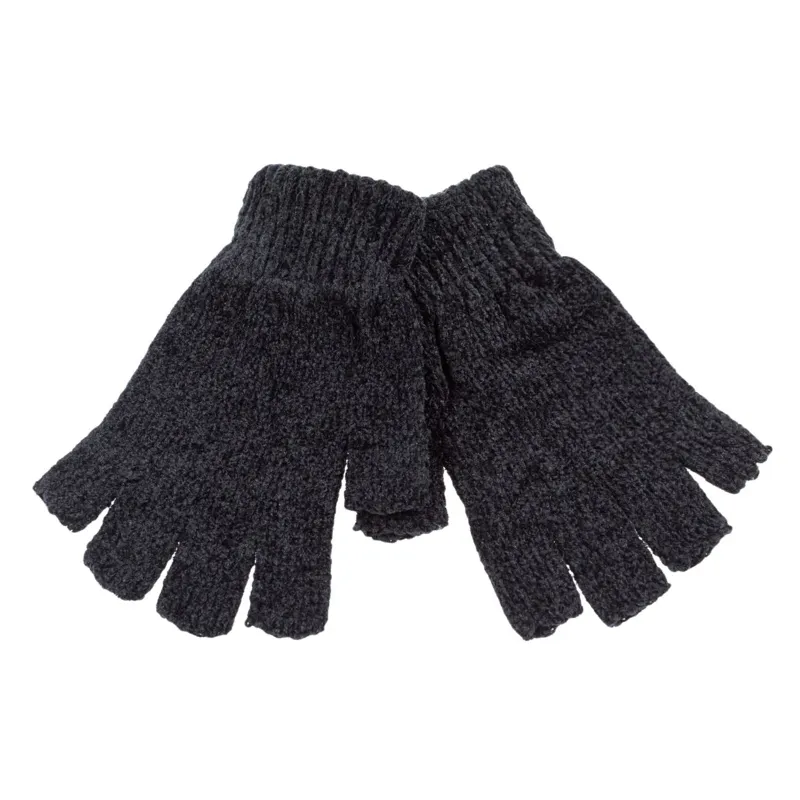 Manusi dama din chenille, negre, cu degete decupate