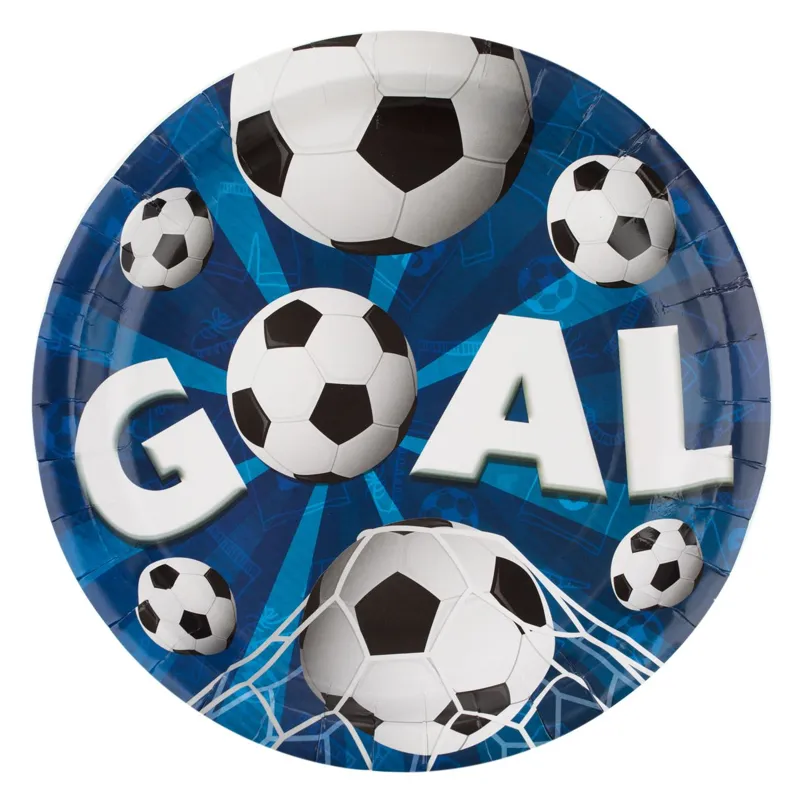 Farfurii de carton cu temă fotbal, 23 cm, set de 10 bucăți, albastre