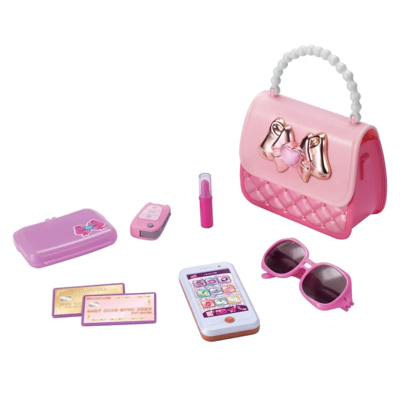 Set de joaca poseta cu accesorii, 8 piese, roz, cu lumini si sunet