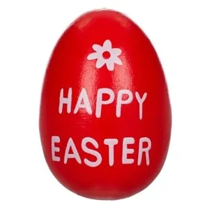Ou de Paște din Lemn, Roșu, cu Imprimeu Happy Easter, 6 cm