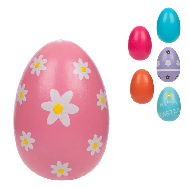 Ou Decorativ de Paste din Lemn Colorat, 6 cm, Set 6 buc