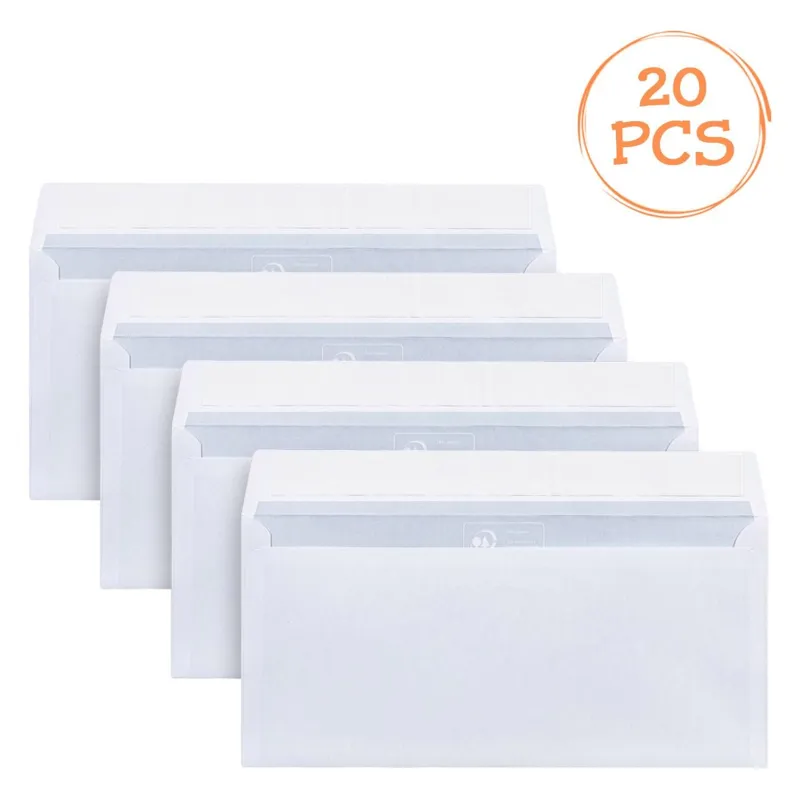 Plicuri albe de corespondență 11x23 cm cu adeziv - set de 20 bucăți
