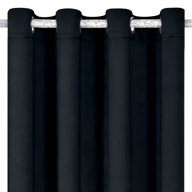 Draperie decorativa neagra, cu inele, 140x260 cm, blackout
