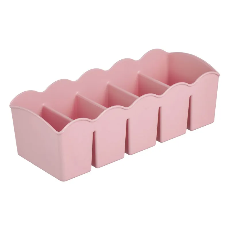 Organizator de sertare cu 5 compartimente, Roz, Plastic, 23x10x7.5 cm