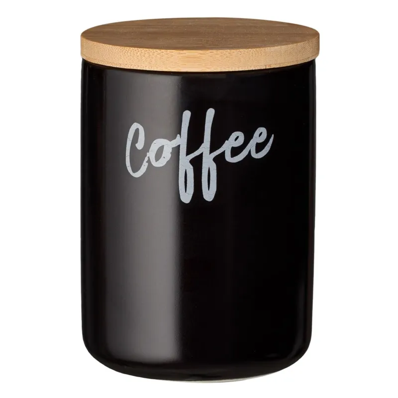 Recipient Ceramic Negru cu Capac Bambus pentru Cafea 800ml