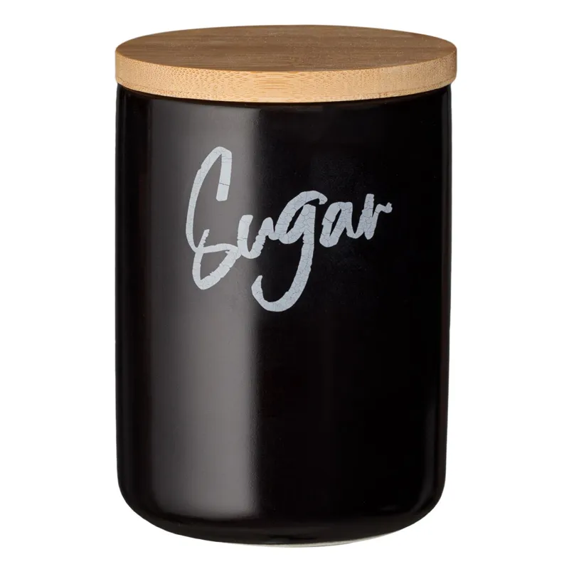 Recipient Ceramic Negru cu Capac de Bambus pentru Zahar 800ml