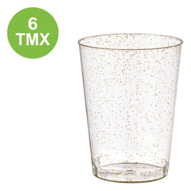 Pahare Reutilizabile Plastic cu Glitter Auriu pentru Evenimente