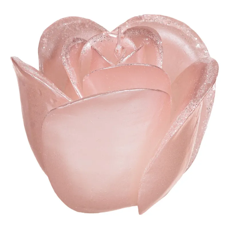 Lumanare decorativa 3D Trandafir Roz cu Glitter, 12x12x9cm, 20 ore ardere
