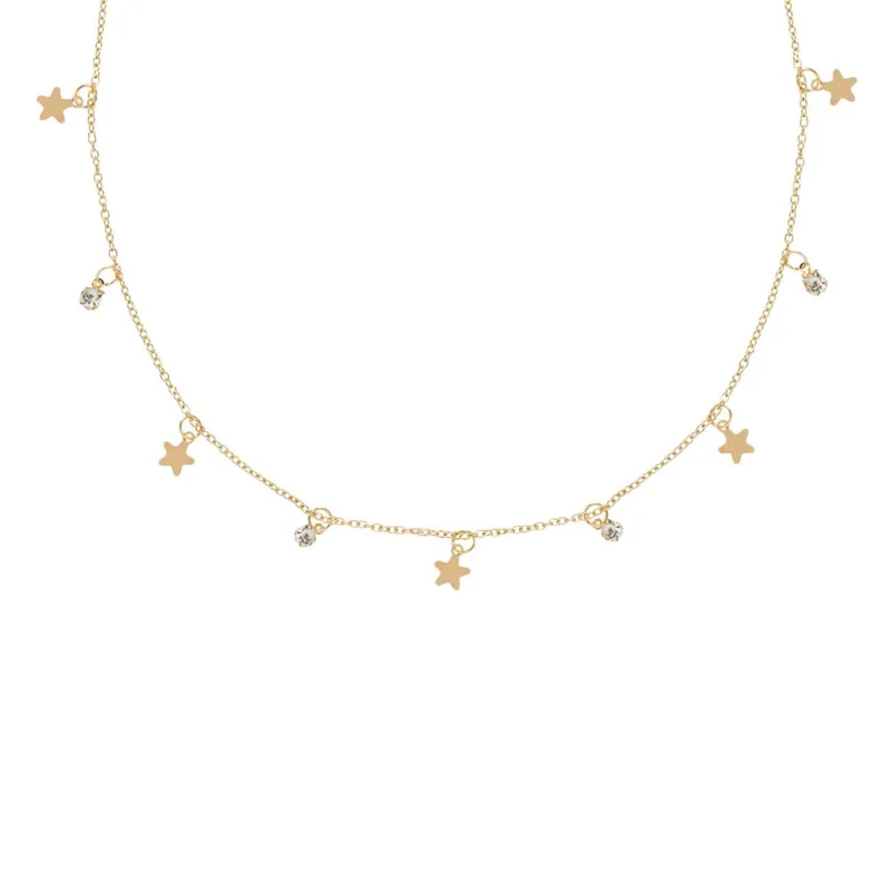 Colier aurie cu stele și strass-uri strălucitoare - Accesoriu elegant