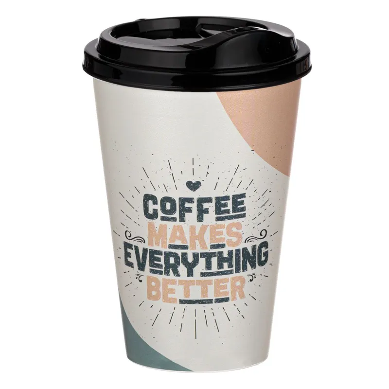 Pahar cafea din plastic 500ml cu capac și gură de scurgere
