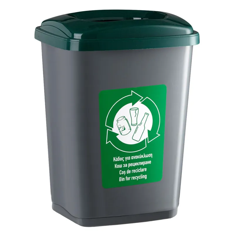 Tomberon din Plastic pentru Reciclare, 50L, Antracit cu Capac Verde