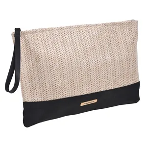 Portfard de vara cu model impletit, ecru-negru, cu maner, 32x22 cm – poza 3