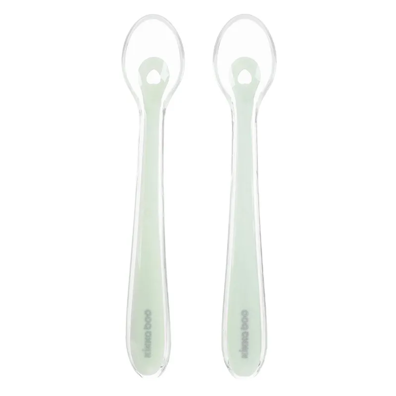 Lingurite din silicon pentru bebelusi, Set 2 buc, Verde menta, cu husa