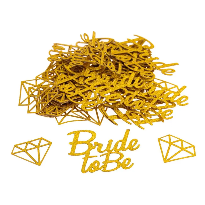 Confetti Decorativ Auriu cu Diamante și Inscripția Bride to Be, 100 buc, 3-5 cm