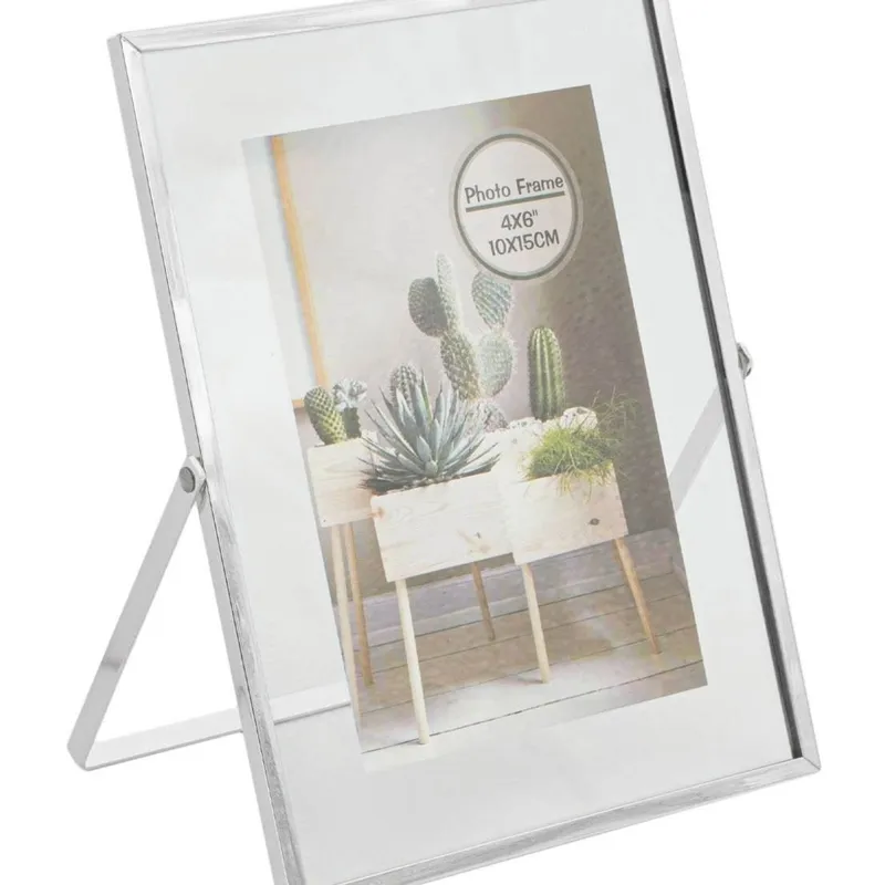 Ramă foto metalică transparentă cu suport argintiu 15x20 cm