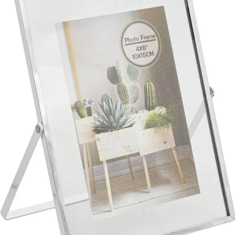 Ramă foto metalică transparentă cu suport argintiu 15x20 cm – poza 2