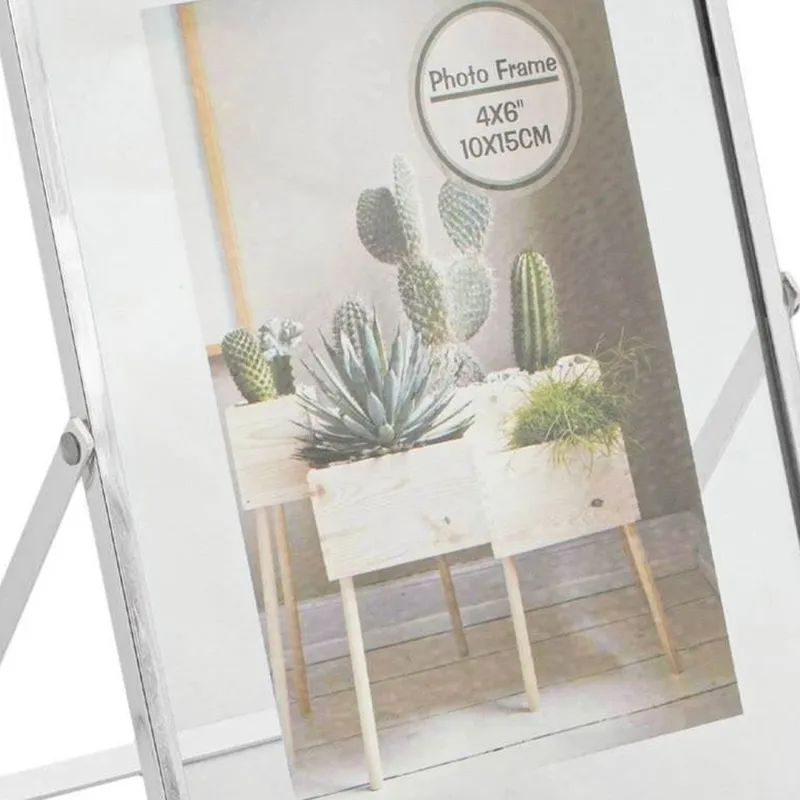 Ramă foto metalică transparentă cu suport argintiu 15x20 cm – poza 3