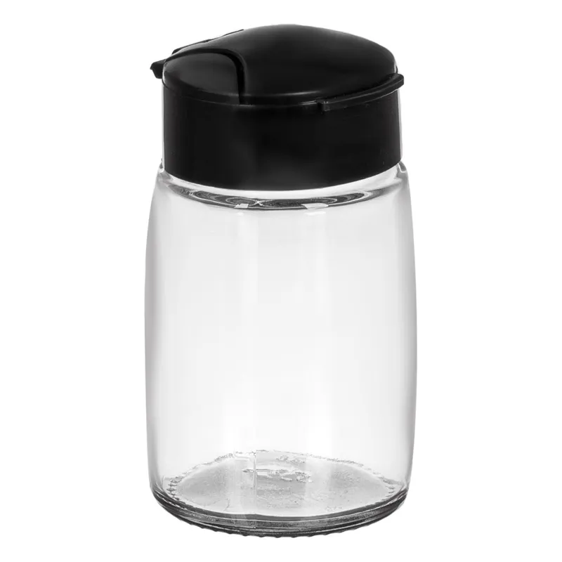 Solniță din sticlă cu capac negru pentru condimente