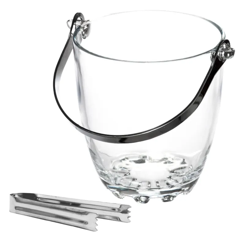 Recipient pentru gheata din sticla transparenta cu cleste metalic Ø12x12.5cm