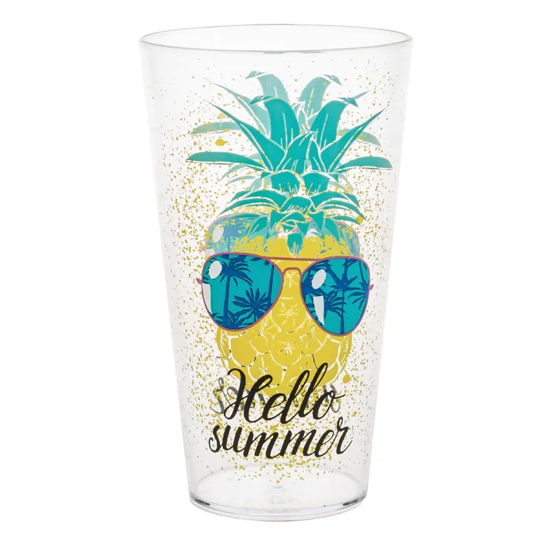 Pahar din plastic transparent cu model ananas, 600 ml