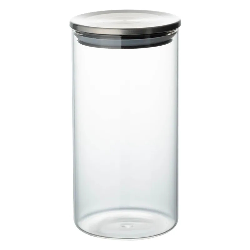 Borcan de depozitare ignifug din sticla borosilicata cu capac metalic