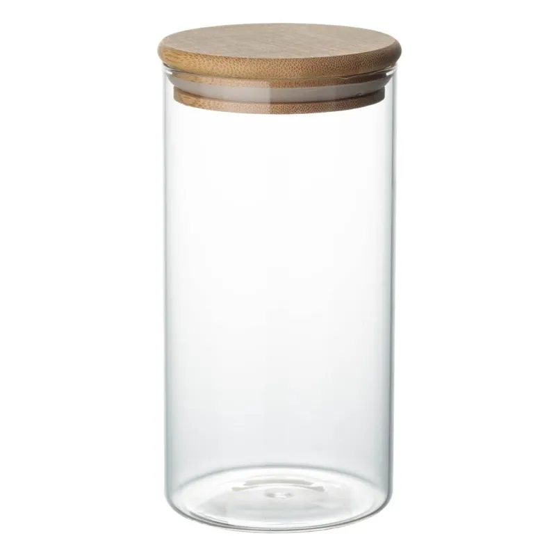 Borcan Depozitare Transparent din Sticlă cu Capac de Bambus