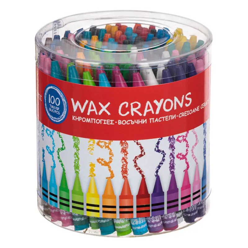 Set 100 Creioane Cerate Multicolore pentru Copii, Subțiri, în Tub