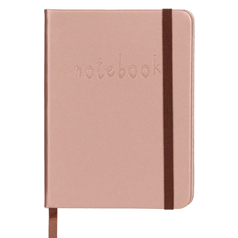 Carnetel de Notite A6 cu Elastic, 80 File Liniate, Roz Auriu
