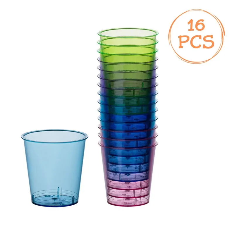Set pahare shot reutilizabile din plastic 16 buc 30 ml 4 culori