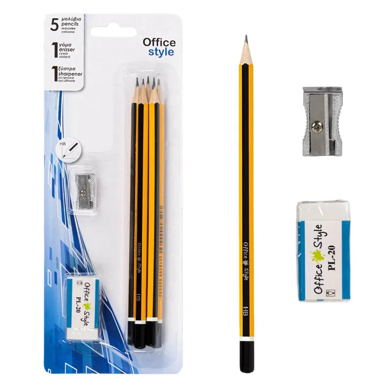 Set Creioane HB, 7 Piese, cu Radieră și Ascuțitoare Metalică