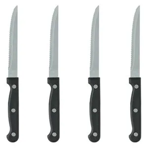 Set de 4 cutite cu lama zimtata din otel inoxidabil, maner ergonomic, negru