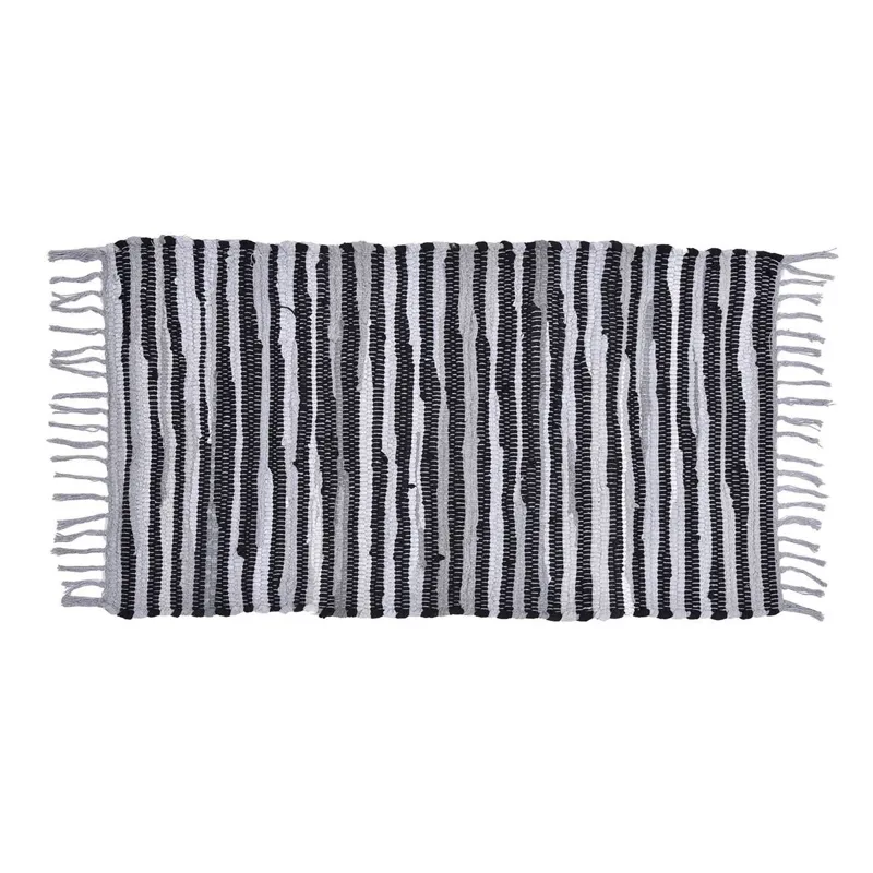 Covor Decorativ Țesut cu Franjuri, Gri-Negru, 80x50 cm