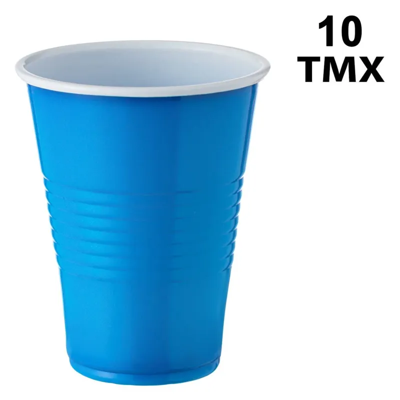 Set 10 Pahare din Plastic de Unica Folosinta 270 ml Albastre cu Interior Alb