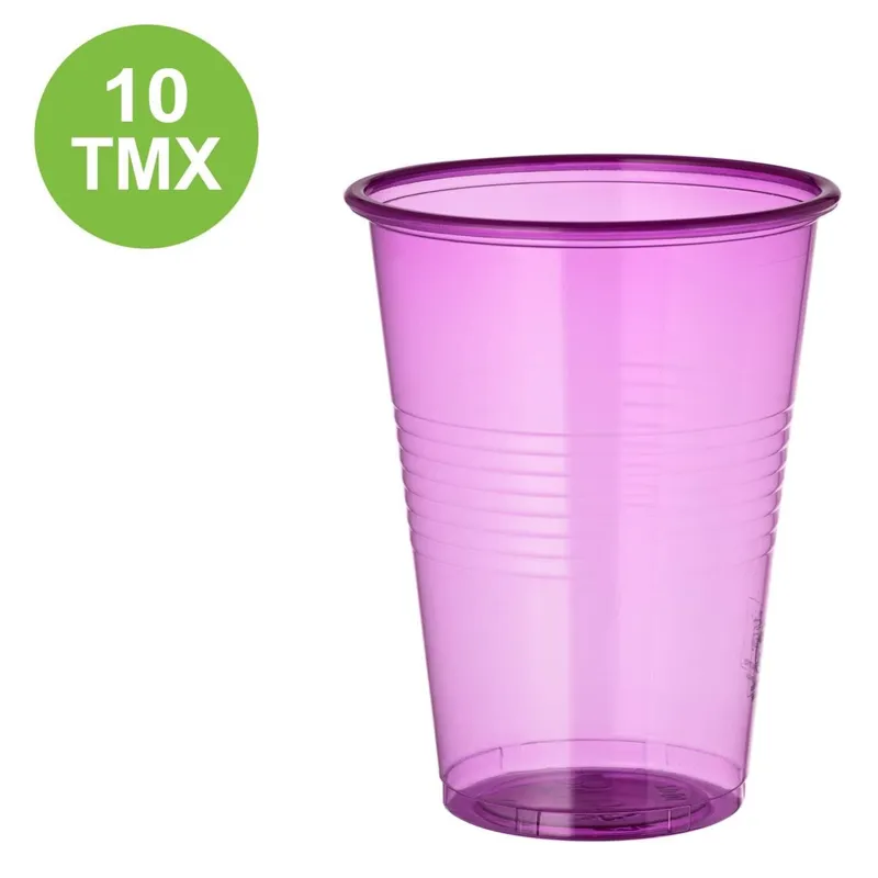 Set 10 Pahare Transparente din Plastic Mov de Unica Folosinta